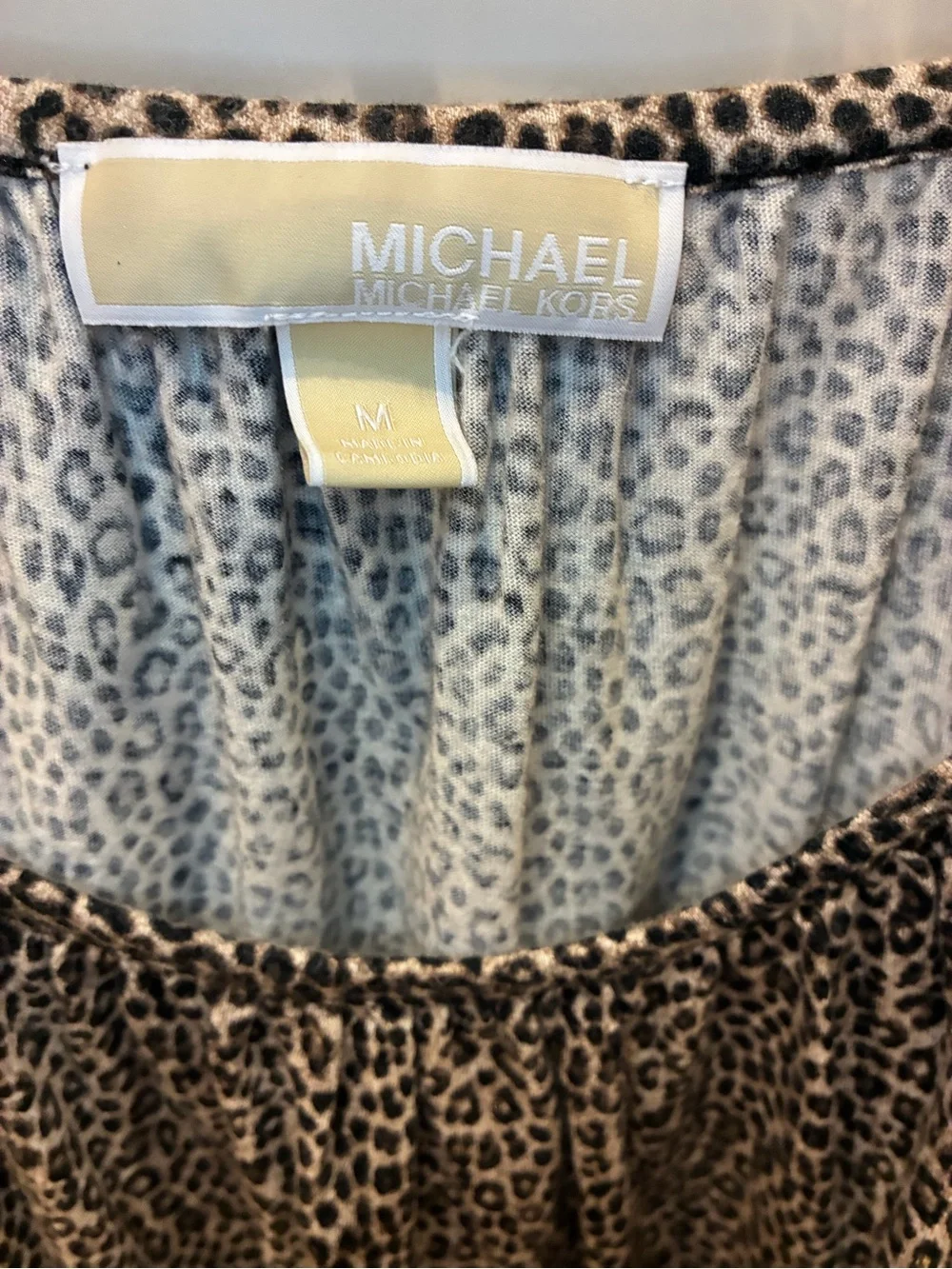 Michael Kors Women's Grey Leopard Print Peasant Blouse